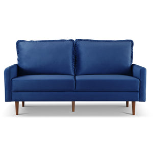 Homeroots 69" Blue Velvet Sofa With Dark Brown Legs   543722