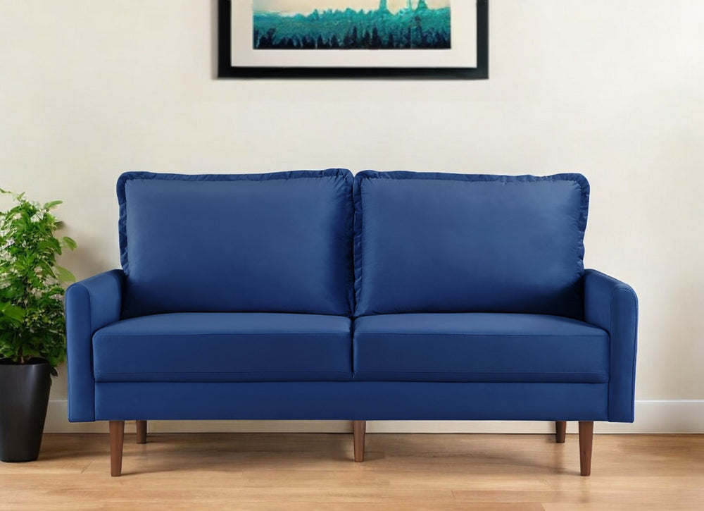Homeroots 69" Blue Velvet Sofa With Dark Brown Legs   543722