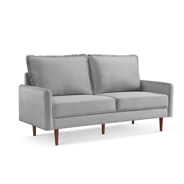 Homeroots 69" Gray Velvet Sofa With Dark Brown Legs   543723