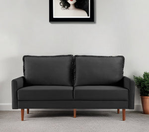 Homeroots 69" Black Velvet Sofa With Dark Brown Legs   543724