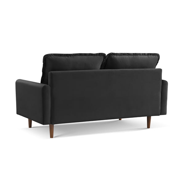 Homeroots 69" Black Velvet Sofa With Dark Brown Legs   543724