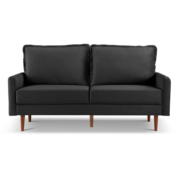 Homeroots 69" Black Velvet Sofa With Dark Brown Legs   543724