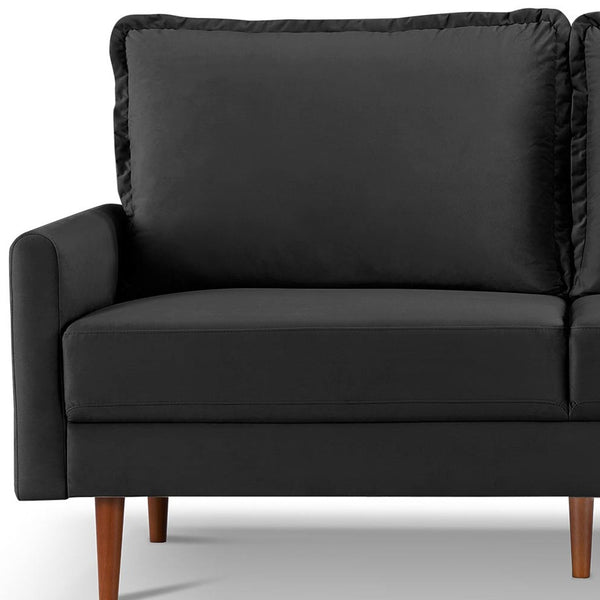 Homeroots 69" Black Velvet Sofa With Dark Brown Legs   543724
