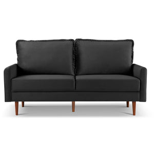 Homeroots 69" Black Velvet Sofa With Dark Brown Legs   543724