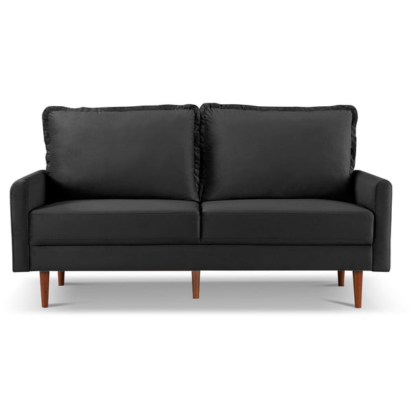 Homeroots 69" Black Velvet Sofa With Dark Brown Legs   543724