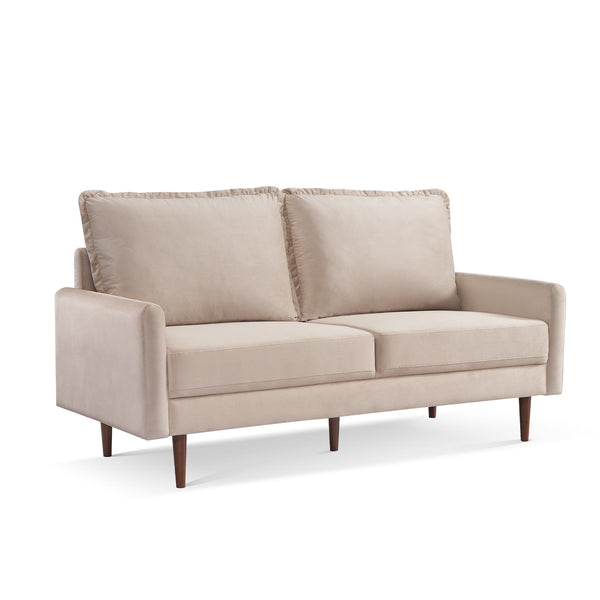 Homeroots 69" Beige Velvet Sofa With Dark Brown Legs   543725