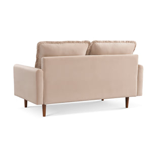 Homeroots 69" Beige Velvet Sofa With Dark Brown Legs   543725