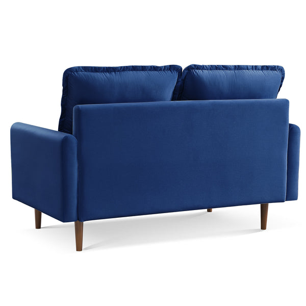 Homeroots 57" Blue And Dark Brown Velvet Loveseat   543726