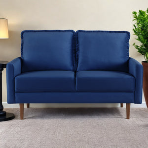 Homeroots 57" Blue And Dark Brown Velvet Loveseat   543726