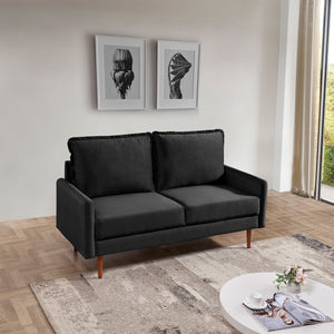 Homeroots 57" Black And Dark Brown Velvet Loveseat   543728