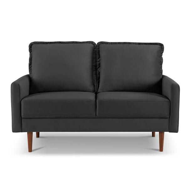 Homeroots 57" Black And Dark Brown Velvet Loveseat   543728