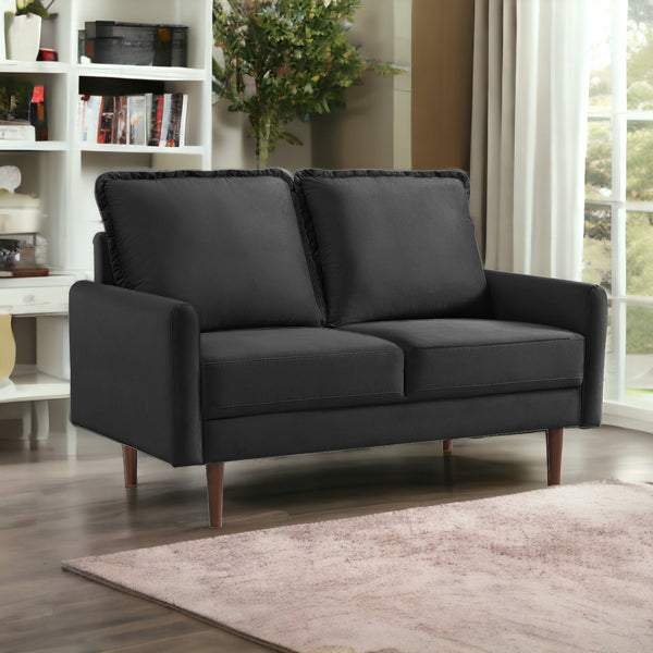 Homeroots 57" Black And Dark Brown Velvet Loveseat   543728