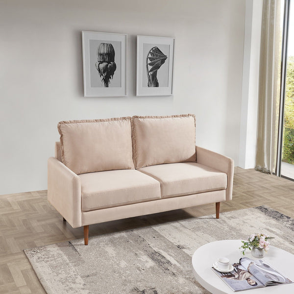 Homeroots 57" Beige And Dark Brown Velvet Loveseat   543729