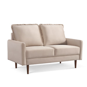 Homeroots 57" Beige And Dark Brown Velvet Loveseat   543729