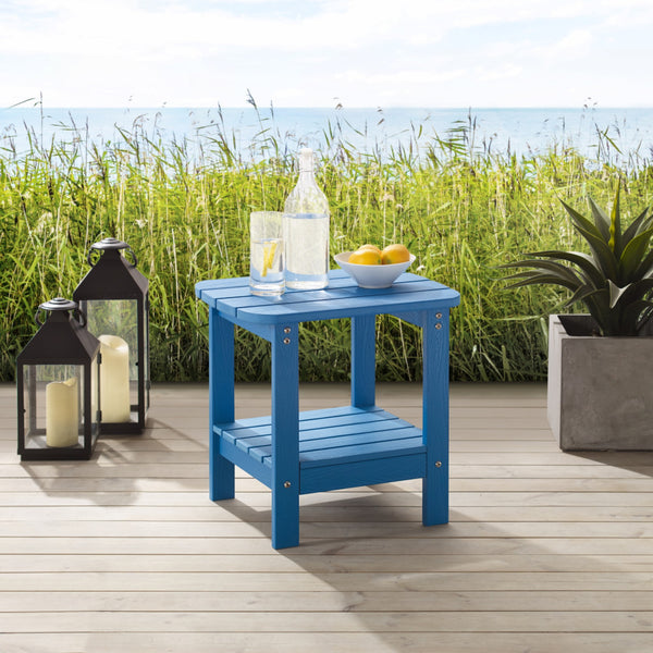 Homeroots 15" Blue Plastic Outdoor Side Table Blue Plastic 543739