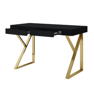 Homeroots 48" Black And Gold Writing Desk With Two Drawers Black,Gold  543742