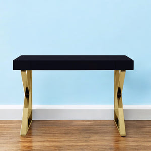Homeroots 48" Black And Gold Writing Desk With Two Drawers Black,Gold  543742