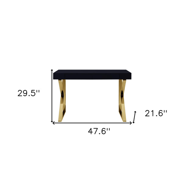 Homeroots 48" Black And Gold Writing Desk With Two Drawers Black,Gold  543742