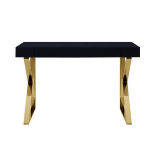 Homeroots 48" Black And Gold Writing Desk With Two Drawers Black,Gold  543742