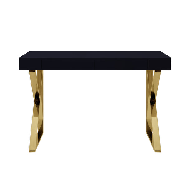 Homeroots 48" Black And Gold Writing Desk With Two Drawers Black,Gold  543742