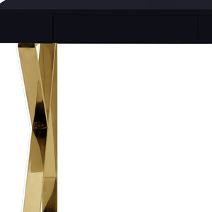 Homeroots 48" Black And Gold Writing Desk With Two Drawers Black,Gold  543742