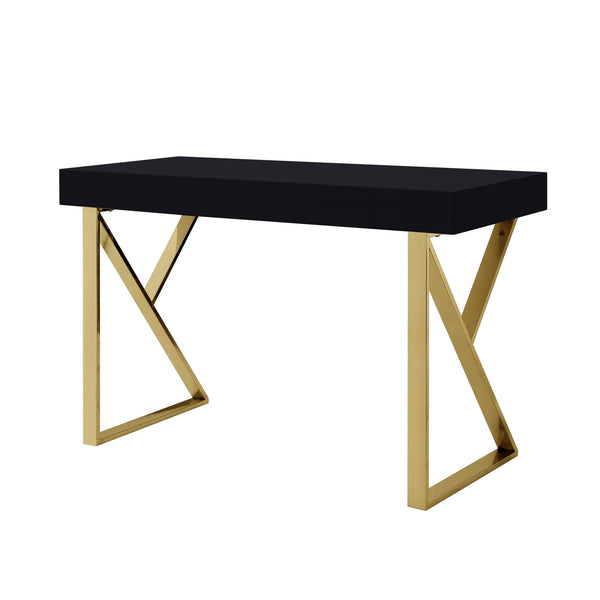 Homeroots 48" Black And Gold Writing Desk With Two Drawers Black,Gold  543742