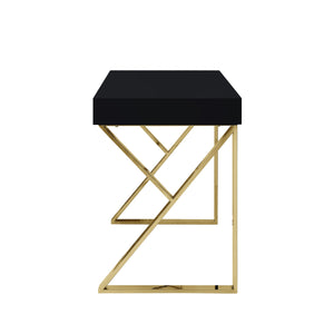 Homeroots 48" Black And Gold Writing Desk With Two Drawers Black,Gold  543742