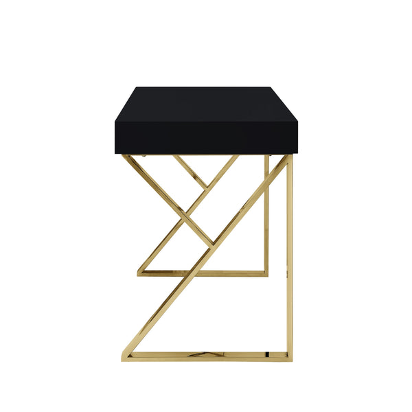 Homeroots 48" Black And Gold Writing Desk With Two Drawers Black,Gold  543742