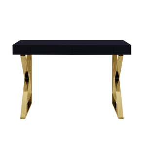 Homeroots 48" Black And Gold Writing Desk With Two Drawers Black,Gold  543742