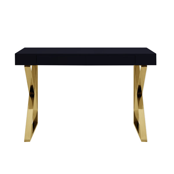 Homeroots 48" Black And Gold Writing Desk With Two Drawers Black,Gold  543742