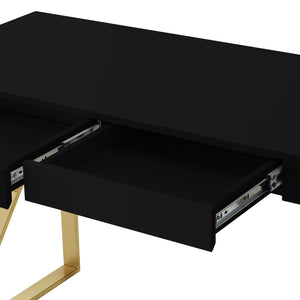 Homeroots 48" Black And Gold Writing Desk With Two Drawers Black,Gold  543742