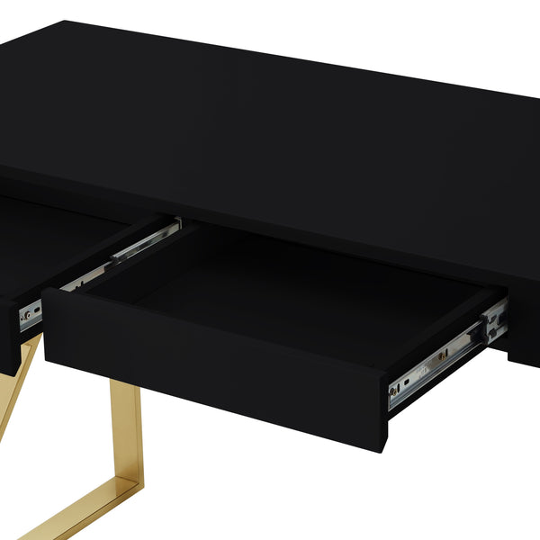 Homeroots 48" Black And Gold Writing Desk With Two Drawers Black,Gold  543742