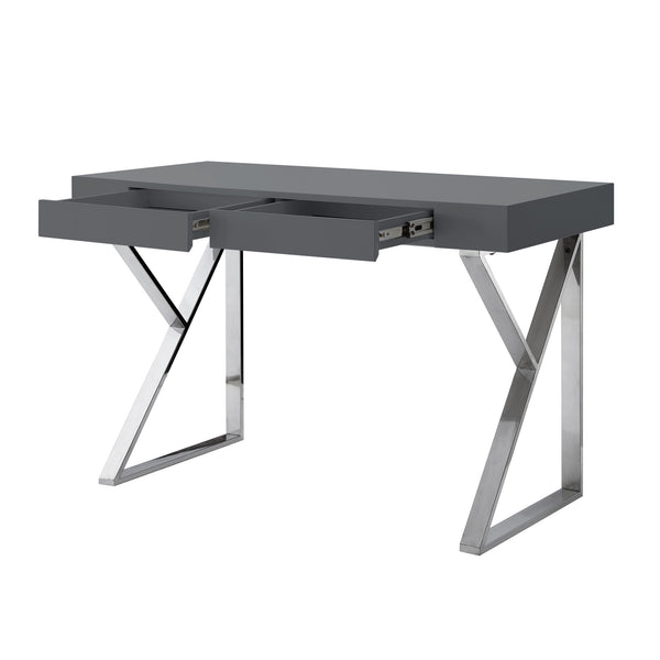 Homeroots 48" Dark Gray And Silver Metallic Writing Desk With Two Drawers Dark Grey,Chrome  543743