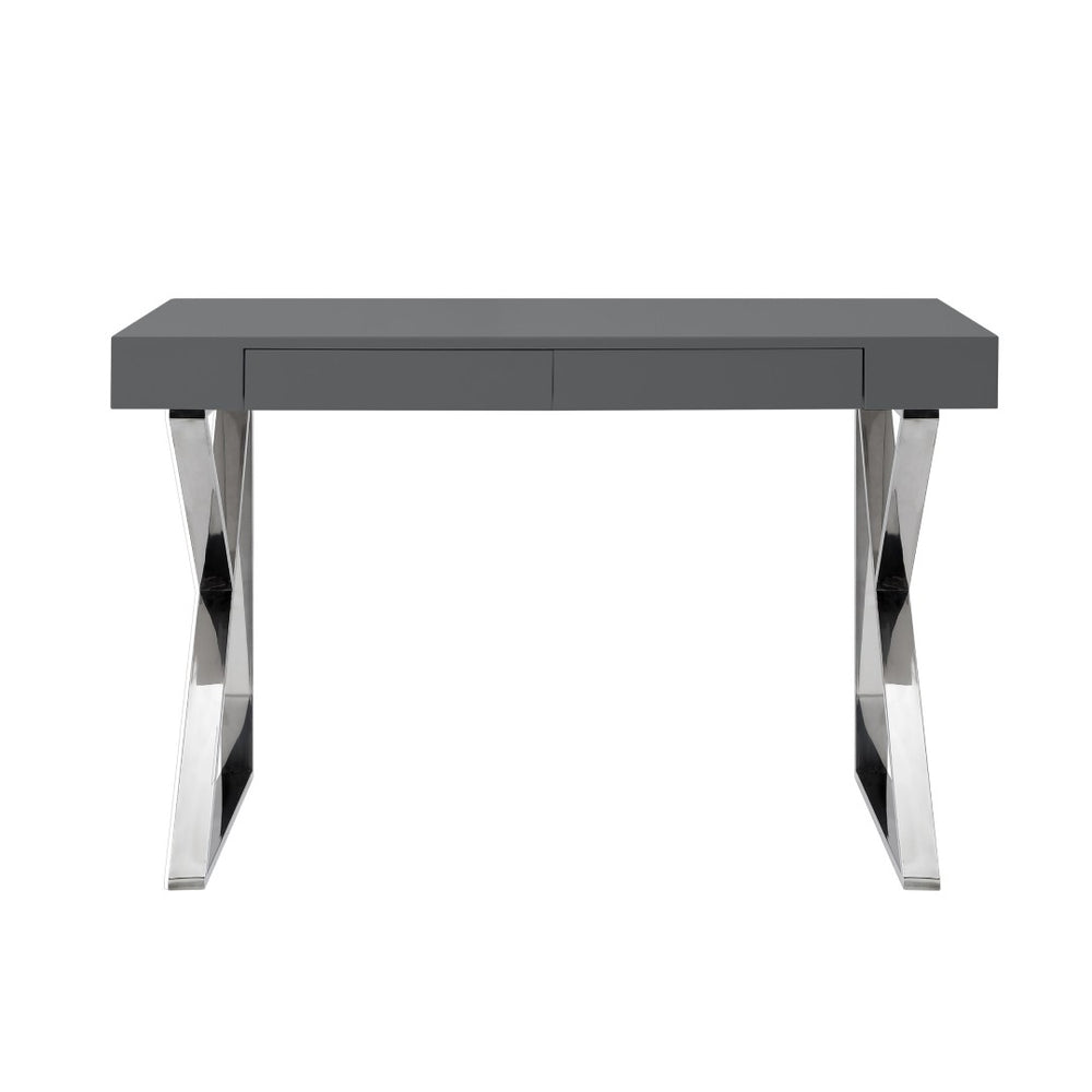 HomeRoots 48" Elegant Writing Desk with Two Drawers for Stylish Home Office or Compact Workspace Organization Dark Grey/Chrome 543743