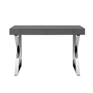 Homeroots 48" Dark Gray And Silver Metallic Writing Desk With Two Drawers Dark Grey,Chrome  543743