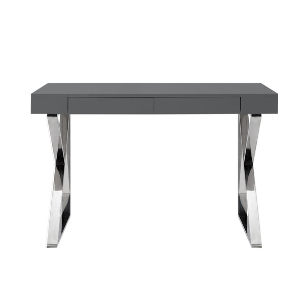 Homeroots 48" Dark Gray And Silver Metallic Writing Desk With Two Drawers Dark Grey,Chrome  543743