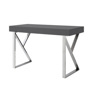 Homeroots 48" Dark Gray And Silver Metallic Writing Desk With Two Drawers Dark Grey,Chrome  543743