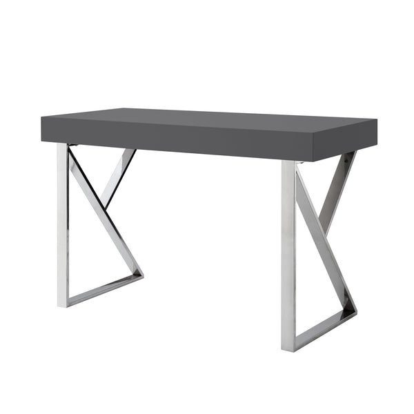 Homeroots 48" Dark Gray And Silver Metallic Writing Desk With Two Drawers Dark Grey,Chrome  543743