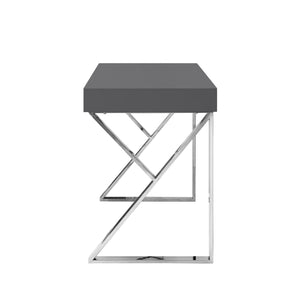 Homeroots 48" Dark Gray And Silver Metallic Writing Desk With Two Drawers Dark Grey,Chrome  543743