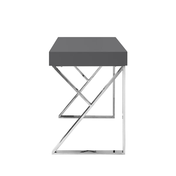 Homeroots 48" Dark Gray And Silver Metallic Writing Desk With Two Drawers Dark Grey,Chrome  543743