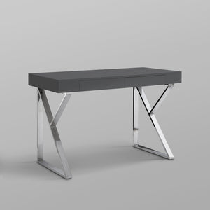 Homeroots 48" Dark Gray And Silver Metallic Writing Desk With Two Drawers Dark Grey,Chrome  543743