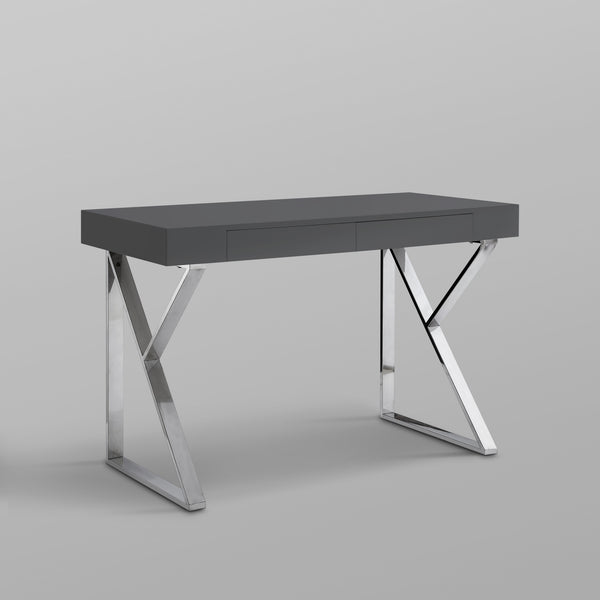 Homeroots 48" Dark Gray And Silver Metallic Writing Desk With Two Drawers Dark Grey,Chrome  543743