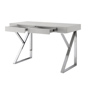 Homeroots 48" Light Gray And Silver Metallic Writing Desk With Two Drawers Light Grey,Chrome  543744
