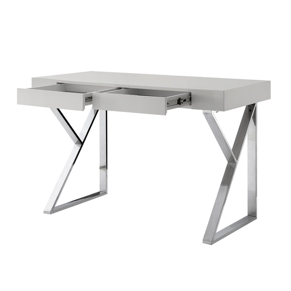 Homeroots 48" Light Gray And Silver Metallic Writing Desk With Two Drawers Light Grey,Chrome  543744