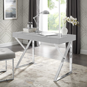 Homeroots 48" Light Gray And Silver Metallic Writing Desk With Two Drawers Light Grey,Chrome  543744