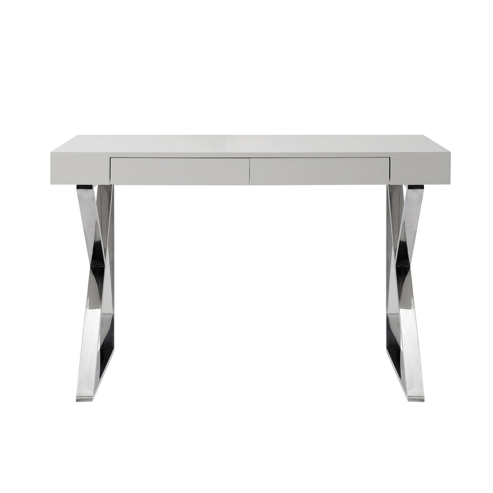 Homeroots 48" Light Gray And Silver Metallic Writing Desk With Two Drawers Light Grey,Chrome  543744