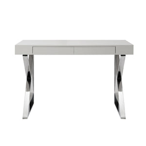 Homeroots 48" Light Gray And Silver Metallic Writing Desk With Two Drawers Light Grey,Chrome  543744