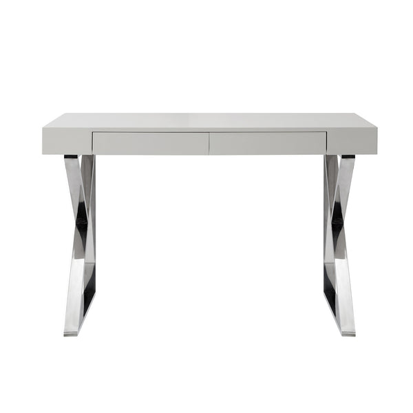 Homeroots 48" Light Gray And Silver Metallic Writing Desk With Two Drawers Light Grey,Chrome  543744