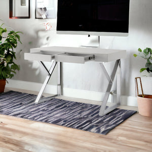 Homeroots 48" Light Gray And Silver Metallic Writing Desk With Two Drawers Light Grey,Chrome  543744