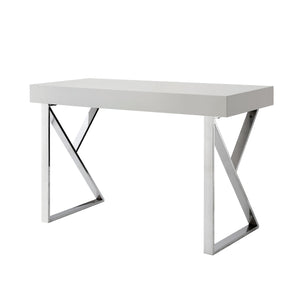 Homeroots 48" Light Gray And Silver Metallic Writing Desk With Two Drawers Light Grey,Chrome  543744
